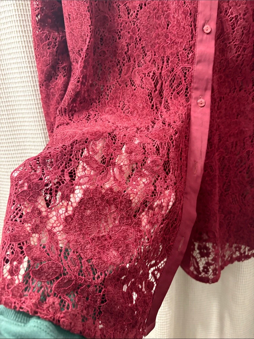 Free People Lace Button-Down Shirt in Burgundy